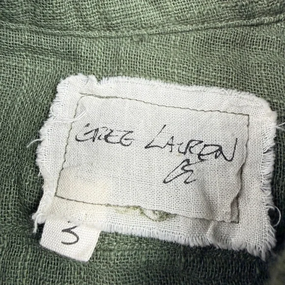 GREG LAUREN Linen Short Sleeve Studio Shirt Green Size 3 Made in USA
